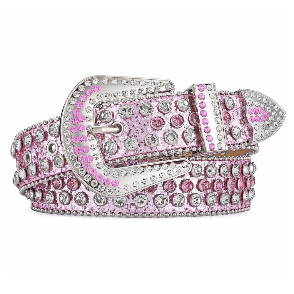 8268 Women Men Pink Rhinestone Belts Sparkly Western Cowboy Cowgirl Belt